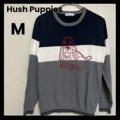 ハッシュパピー　セーター　ニット　薄手　ビッグ　ロゴ　刺繍