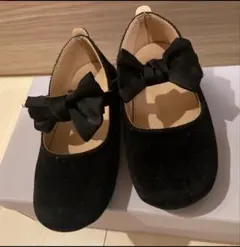 リボン付き ブラック バレエシューズ