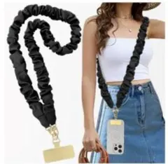 スマホ ショルダーストラップ 全機種対応 金具付き 長さ 約130cm ブラック