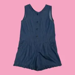 ニットプランナー デニム ノースリーブ サロペット オーバーオール ショーパン