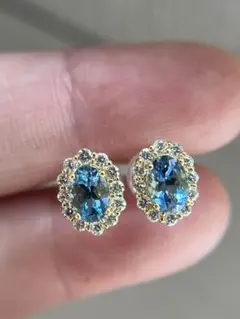 サンタマリアアクアマリン＆綺麗なダイヤモンド イヤリング0.87ct/0.5 