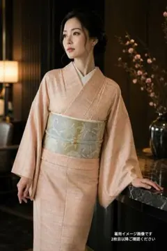 美品 正絹単衣 結城紬 川村久太郎 新品未使用全通袋帯セット 裄68 身丈