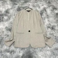 【インディヴィ】ノーカラージャケット オフホワイト M シンプル 大人【極美品】
