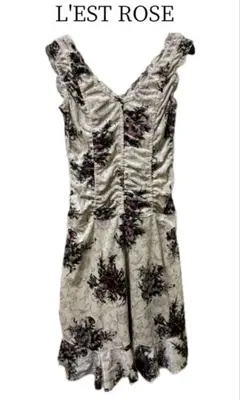 L'ESTROSE レストローズ　花柄　ノースリーブ　ベロア ワンピース