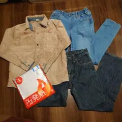 デニムパンツと刺繍シャツセット 120.130.