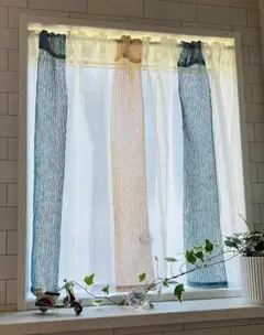 【1枚入り】 【横幅110cm×丈50cm】カフェカーテン ストライプ 刺繍
