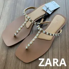 新品　未使用　ZARA パール　Tストラップ　フラットサンダル