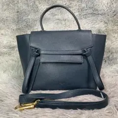 u59【極美品】セリーヌ レザーベルトバッグミニ ブラック 2way
