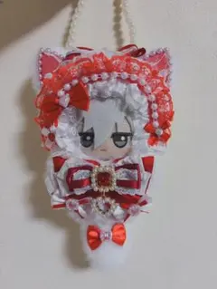 ぬい服 ちびぐるみ10cm 可愛いレースリボンお姫様猫 パール付き着せ替え服