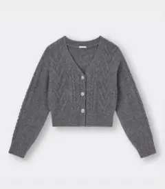 XSサイズ GU ビジューボタンケーブルカーディガン グレー