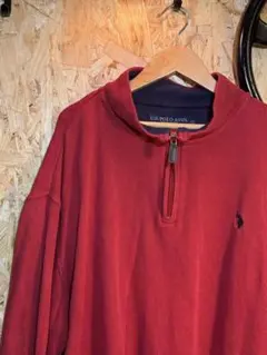 U.S. POLO ASSN. ハーフジップアップセーター XXL レッド