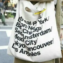 送料無料☆アメリカンアパレルで大人気の英字トートバッグ ショルダーバッグ白