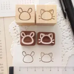 うさぎ×猫 フェイスライン 2個セット 消しゴムはんこ