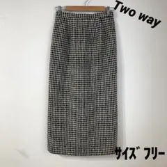 Two way タイトスカート ハウンドトゥースパターン アーカイブ 秋冬 美品