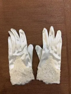 【美品】ウェディンググローブ　アイボリー×サテン×レース