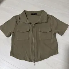 カーキ ジッパー付き 半袖トップスのサムネイル