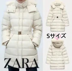 美品/ZARA セミロング丈フード付きダウンジャケット Sサイズのサムネイル