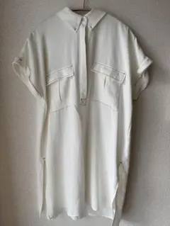 ZARA BASIC ステッチデザイン ロングシャツ ホワイト Sサイズ
