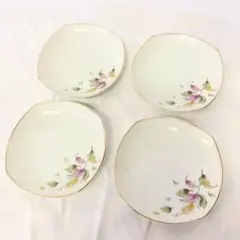 【美品・希少】昭和レトロ 変形小皿 4枚セット リーフ 落ち葉 ヴィンテージ