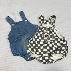 【2点セット】ベビー オーバーオール ロンパース 80cm デニムチェックMLW