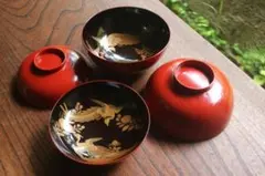 時代逸品！端正な上質黒漆に極上近江八景蒔絵の映えるお椀2点（検
