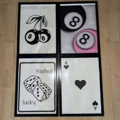 タペストリー4枚セット　8ボール　ダイス　トランプ　エース　ガレージ　車