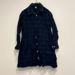 無印良品　チェック柄　長袖ワンピース 120 グリーン系　シャツワンピース