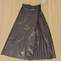 ダークブラウン プリーツロングスカート Mサイズ