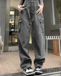 ウィメンズ ハイウエスト ゆとり ワイドレッグ ジーンズパンツ