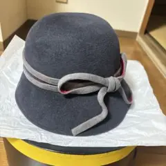 美品【銀座ヴォーグ】天然草 リボン ストロー ハット オールブラック 
