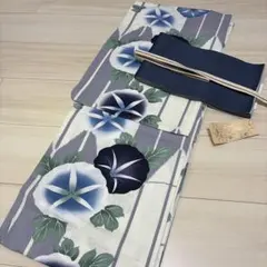 藍色♪百花繚乱 百合に涼風☆上質変わり織り大人 浴衣☆高級 浴衣 3点