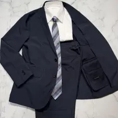 極美品 グリーンレーベルリラクシング トラベルスーツセットアップ ネイビー L