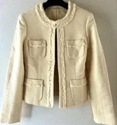 ANAYI アナイ　アイボリー ノーカラージャケット セレモニー　ツイード36