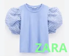 ZARA ザラ ブルー オーガンジー パブスリーブ 半袖 トップス Tシャツのサムネイル