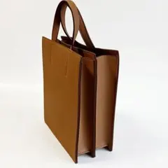 ​【極美品】2way 蛇腹スクエア トートバッグ ショルダーバッグ ブラウン