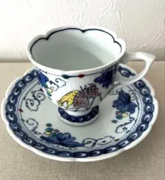 有田焼　色絵染付草花獣図コーヒーカップ&ソーサー