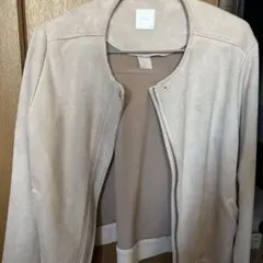 ベージュ スエード風 ノーカラージャケット