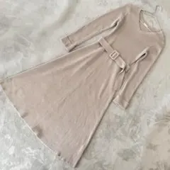 GU リブニットベルテッドワンピース (長袖)Z ベージュ サイズM