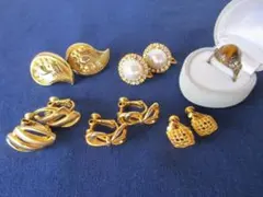 6点セット　アクセサリー　ゴールドカラー　イヤリング　指輪　タイガーアイ　リングのサムネイル