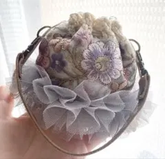 ハンドメイド バッグチャーム32インド刺繍ポーチ巾着花柄フリルカゴ