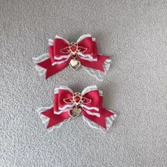 赤　レース パールハートチャーム付き ヘアクリップ Liz lisa風