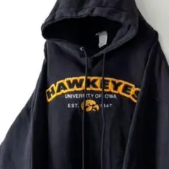 ラッセル アイオワホークアイズ ロゴ スウェットパーカーブラック黒2XL 