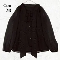 美品✨️Cara　カーラ【M】ドット柄 フリルデザイン 長袖シアーブラウス