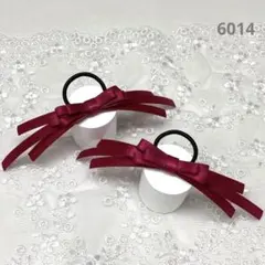 6014ハンドメイド ヘアゴム たらりんリボン 青山リボン サテン レッド系