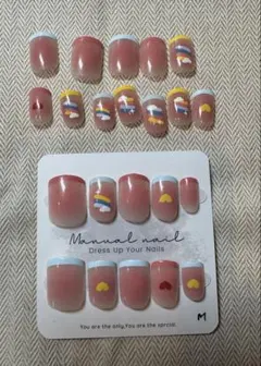 新品未使用品　 ネイルチップ22枚セット　ピンク　虹　ハート　フレンチ　可愛い