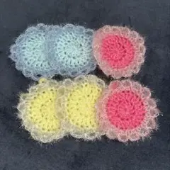 お花の手編みエコたわし アクリル毛糸×たわしヤーン キッチン用スポンジ6個セット