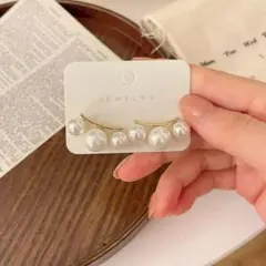 3連パール ピアス イヤーカフ風 大粒 上品 華やか 結婚式 パーティー 白×金