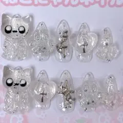 【現品】ネイルチップ 平成女児 地雷 量産 ねこ クリア