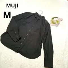 MUJI 無印良品 長袖ブラウス 黒 無地 綿 丸襟 フェミニン 良品計画/M