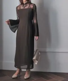 epic day プリーツスリーブシフォンロングワンピース ドレス チャイナ L